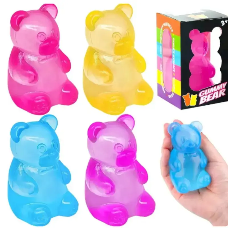 4 Pack Stress Bear Squishy Balls, Gummy Bear Squeeze Toys for Stress Relief, Ideal for Valentine’s Day, Birthday Gifts & Party Favors