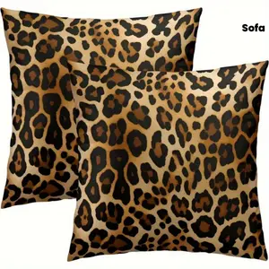 Leopard Print Throw Pillow Covers- Cheetah Pillow Covers Set of 2 Animal Pillows Case 18x18 Inch Wildlife Decorative Pillowcase for Bed Living Room Chair Sofa Outdoor Throw Cushion Covers Leopard Print Cushions