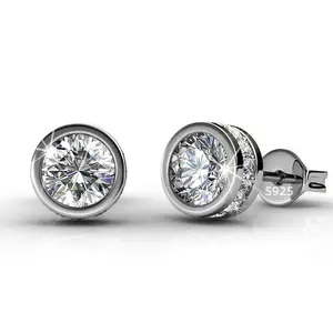 ORELLE Sterling Silver Stud Earrings 7mm Diameter with 14Simulated Diamond Crystals, Hypoallergenic Lead & Nickel Free men shoop earrings zirconia stud earring jew lery Trendy Sterling Silver Stud Earrings Set nature-inspired jewelry