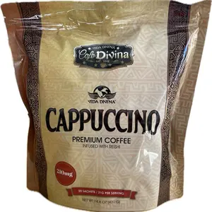 Vida Divina Cappuccino Premium Coffee Infused with Ganoderma Lucidum (Reishi Mushroom) for Creamy Flavor and Health Benefits - Milk, Powder, Beverage 20 servings
