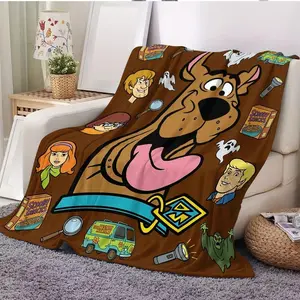 Scooby-Doo Flannel Blanket Soft Warm Material with Mysterious Robots Ghosts and Snacks Pattern Ideal for Fans Friends and Children