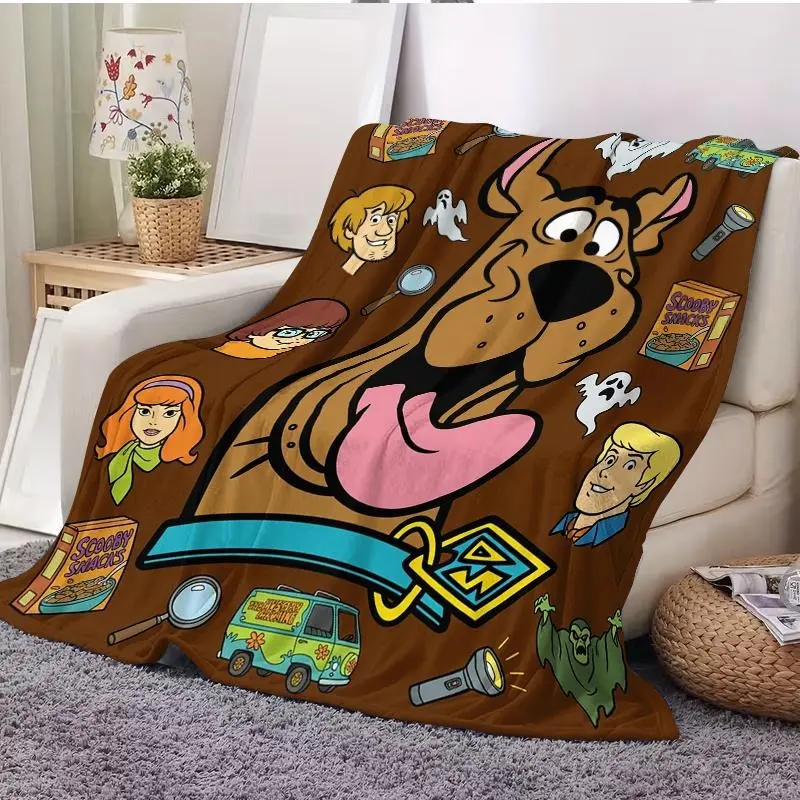 Scooby-Doo Cartoon Theme Flannel Fabric Blanket - Soft, Warm Multi-Size Bedding Throw with Mysterious Robots, Ghosts, Snacks Designs, Ideal for Fans, Children summerwins
