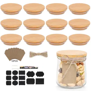 Bamboo Jar Lid, 4 Counts/12 Counts Round Wooden Jar Lid with Silicone Seal, Reusable Jar Lid for Yogurt Jar, Dried Fruit Storage Jar Lid