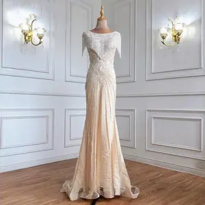 2025 Ivory Sleeveless Evening Gown: Dubai-Inspired Design with Beading Tassel – Luxury Robe De Soiree Collection