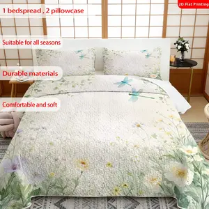 Three-Piece Bedding Set, Fresh Floral Pattern, Soft Microfiber , Durable Material, Comfy Bedding Set, 1 bedspread, 2 Pillowcases, Twin/full Size, Floral Bedding Sets