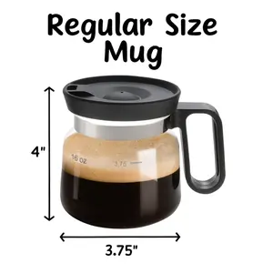 Perfect Life Ideas Itty Bitty Glass Coffee Pot Shape Mug with Lid 16oz – Cute Coffee Pot Mug, Novelty Coffee Lover Gift, Small Spill-Proof Carafe Style Coffee Mug for Office & Travel, 4” Tall x 3.75” Wide Reusable Drinkware