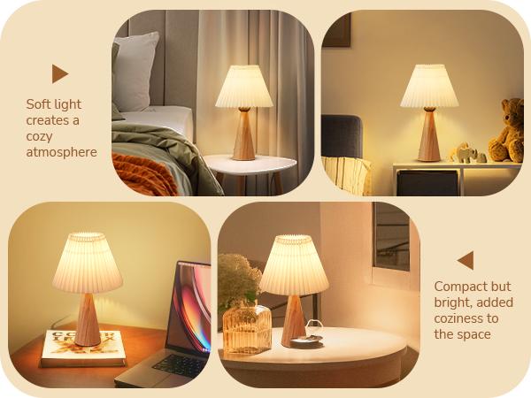 EDISHINE 13.58" Small Table Lamp, with White Pleated Lampshade, ON-OFF Switch, E26 Socket, Burlywood Base-HLTL15E