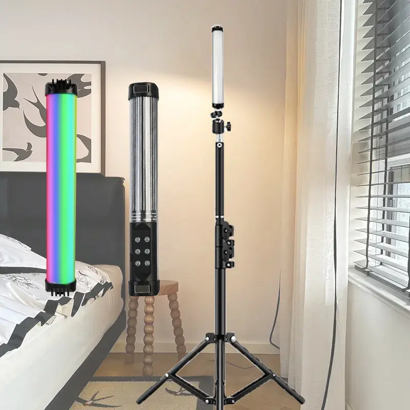 360 Full Colorful LED Lamp Fill Light RGB Video Light Wand Photography Lighting Stick Party Handheld Flash Speedlight With Tripod Stand For Video Shooting Live Streaming