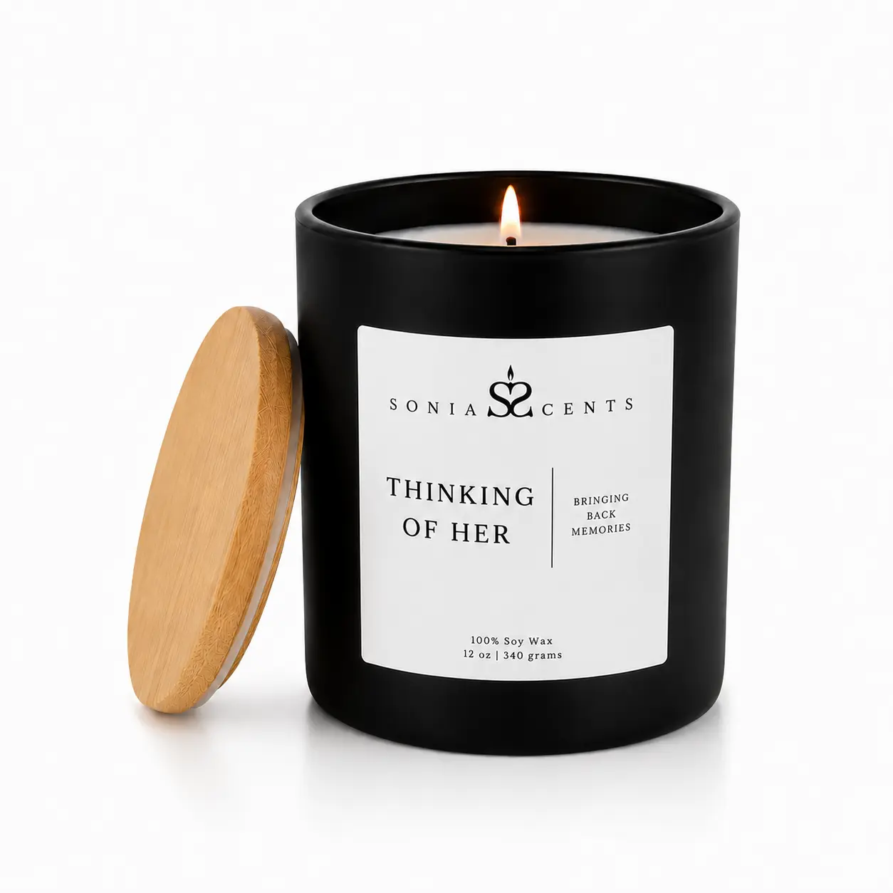 Sonia's Scents Thinking of Her Soy Wax Candle | Hand Poured Scented Candle | 12oz Black Jar