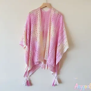 Anygoal Women's  Colorful Ombre Gradient Crochet Lace Shawl, Open Front Bohemian Poncho Cape, Lightweight Breathable Sun Protection Wrap, Tassel Trim Versatile Shoulder Accessory for Beach Vacation, Poolside, Daily Casual Wear and Spring Summer Outerwear