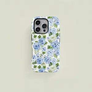 1 pc Hydrangea Floral Watercolor Double Layer Case, Cover, New Design, Rugged 2in1 Protective Case, with Matte Texture and TPU Material, Resists Fingerprints, Shockproof and DropProof Phone Case for iPhone 16, 15 Pro Max, 14 Plus, 13, 12, 11 Series