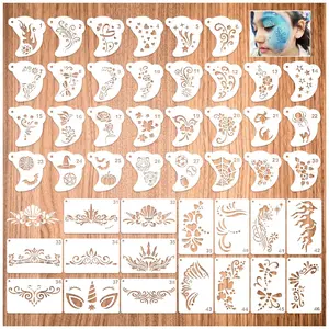 46pcs Reusable Halloween Face Painting Templates, Body Art Stencils, Makeup Face Paints, Party Art Supplies, Creative DIY Accessories