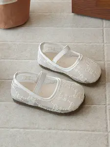 Girls' Sweet Princess Style Mesh Shoes, 3-7 Years, Lace Flower Decoration, Soft Sole Anti-Slip, Summer Mary Jane Shoes for Baby Girls