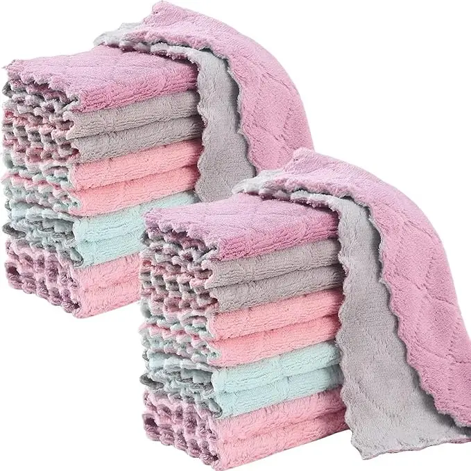 20 Pack Coral Fleece  Kitchen Dish Cloths, Super Soft and Absorbent Coral Velvet Microfiber Cleaning Cloths for Dish, Glass, and Table