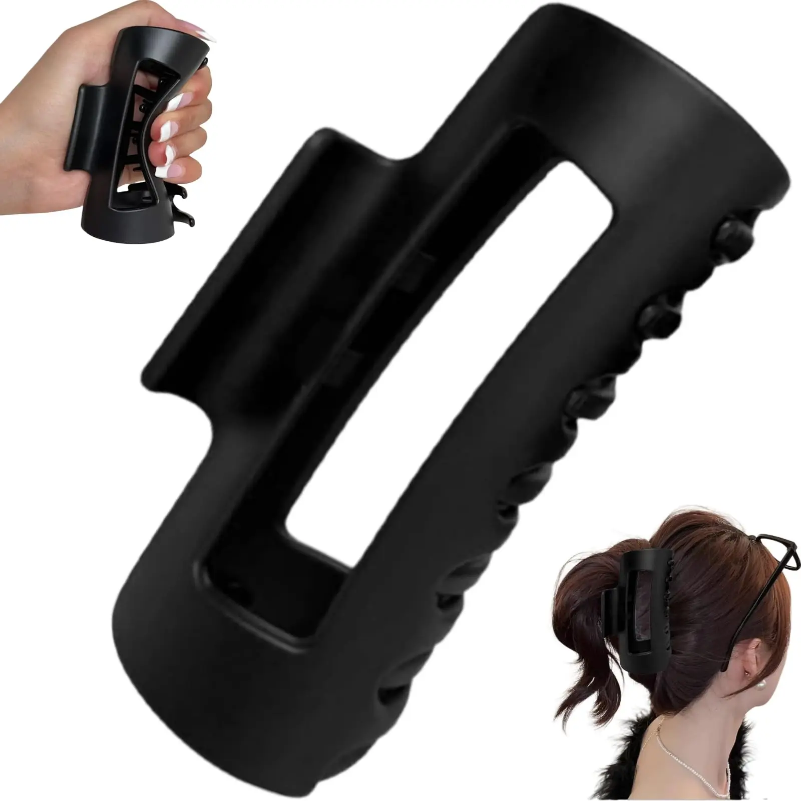 Soft Hair Clips for Women, Bendable Claw Clip, Non-slip Square Squishy Silicone, Flexible Scalp-Safe Soft Cozy Clip, Unsnappable for Thick or Fine Hair, Strong Hold All-Day Comfort(Black and White)