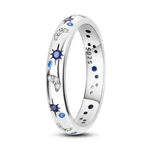 925 Sterling Silver Sun Moon Star Ring, Elegant Ziron Ring with Simple Design, Perfect Gift for Lovers, Family and Friends
