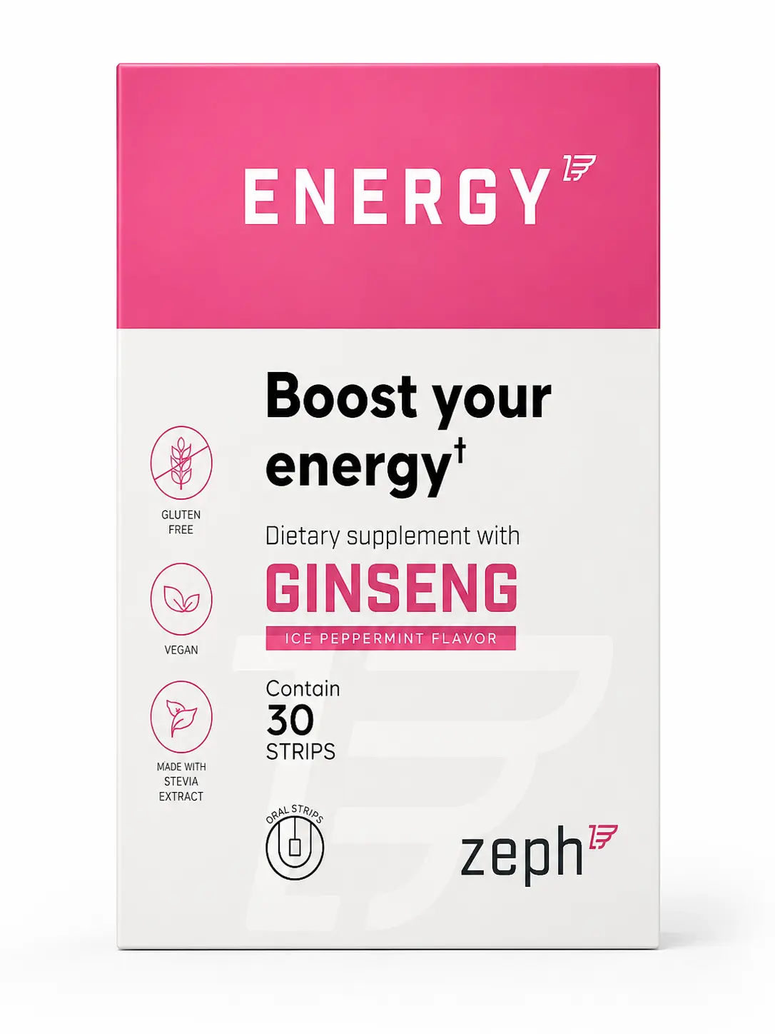 ZEPH Energy Strips - Fast-Acting Natural Energy Supplement - with 3mg Caffeine, L-Theanine, and Vitamin B12 Ice - Peppermint Flavor - 30 strips. Helps support alertness, focus and muscle endurance. Gluten free, Vegan, made with stevia extract Snack
