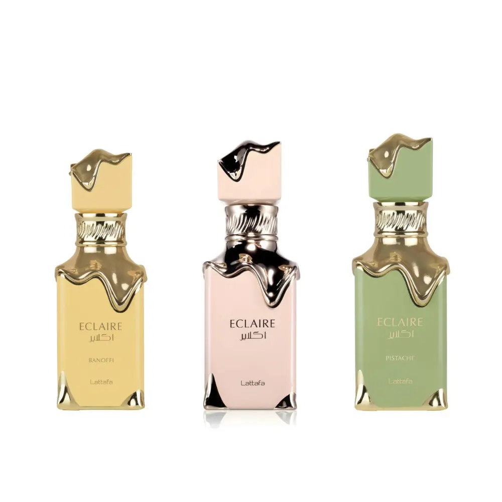 Lattafa Éclaire 3-Pack Perfume Set for Women | Éclaire Original + Éclaire Banoffi + Éclaire Pistache | 3.4 oz Each | Long Lasting Sweet Gourmand & Creamy Vanilla Fragrance Collection