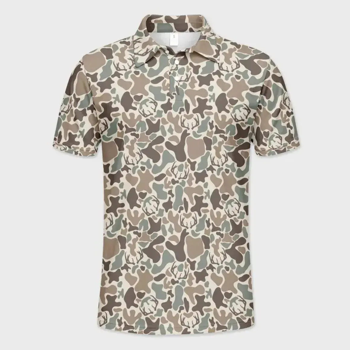 Men's Deer Camo Polo Golf Shirt Short Sleeve Outdoors Sport Fishing Menswear Tops Print
