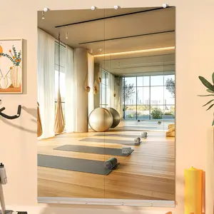 Home Gym Mirror, 55"x21" Each, 2-Pack Frameless Wall Mounted Mirrors with Glass Clamps & 1  Rail, Large  Mirror for Home Gym, Yoga Studio, Bedroom,  Tempered Glass