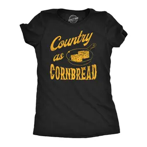 Womens Funny T Shirts Country As Cornbread Sarcastic Southern Graphic Tee for Ladies Funny Womens T Shirts Cute Vintage Fashion Casual Ladies T-Shirt Gift Sarcastic Tops for Women Funny Food Top Women's Novelty Black -