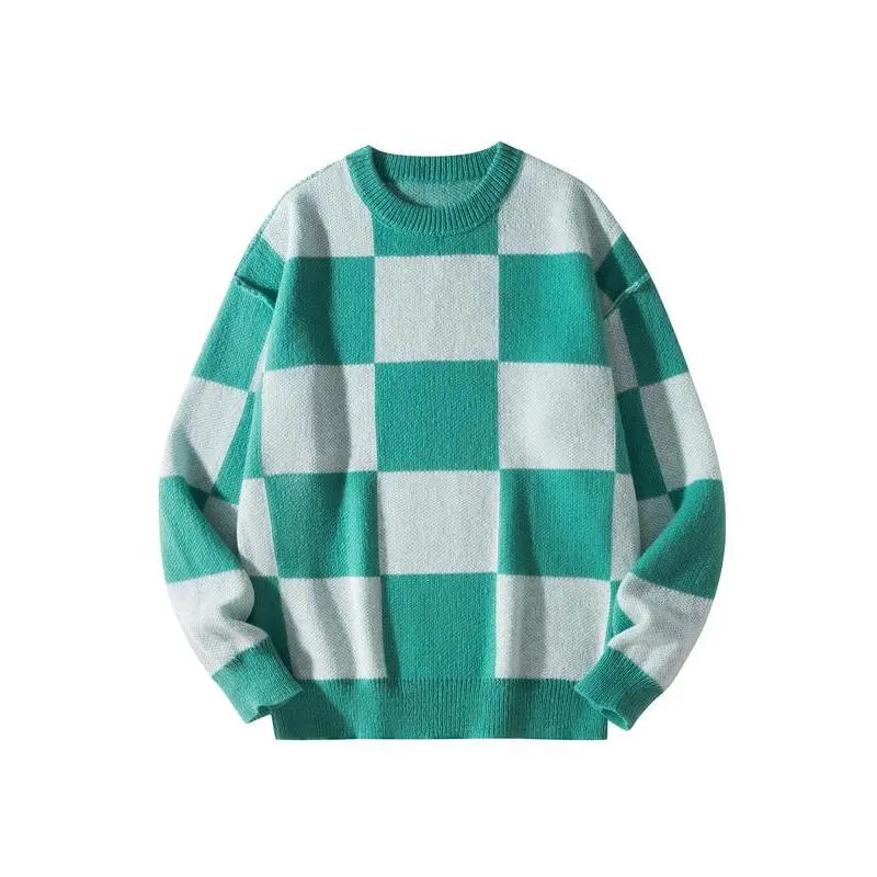 Men's Checkered Long Sleeve Sweater Stylish Plaid Crewneck Jumper Sweater Casual Unisex Trendy Knitted Pullover Tops Fashion Knitwear Fabric Menswear Grey Blue Checked Soft