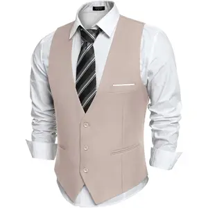 COOFANDY Men's Suit Vest Slim Fit Formal Dress Waistcoat Casual Business Vests for Suit or Tuxedo Beige Elegant
