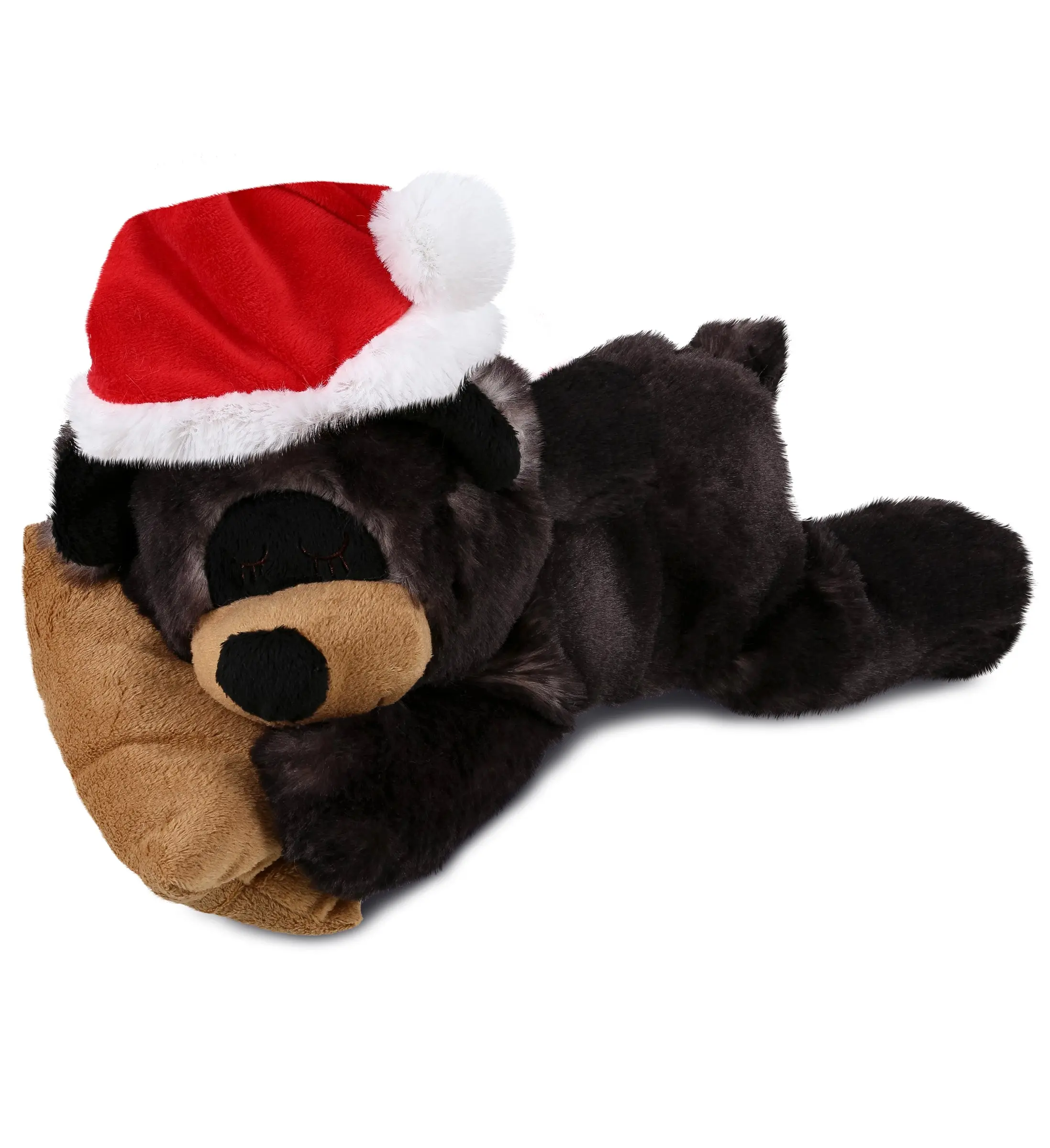 PLUSH SANTA - SUPER SOFT PLUSH - SLEEPING BLACK BEAR WITH PILLOW