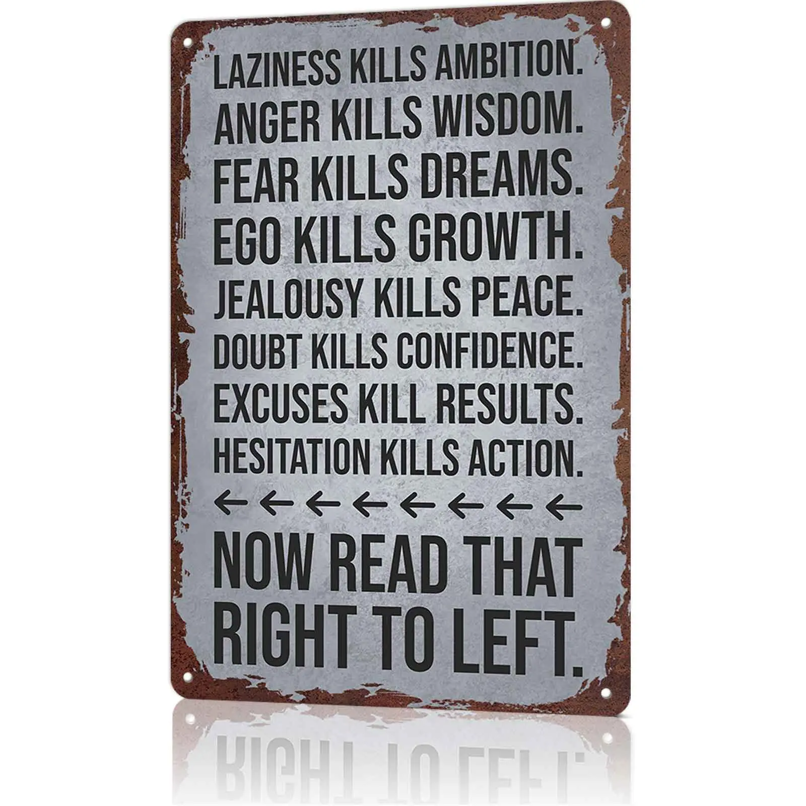 Laziness Kills Ambition Reverse Quote Metal Tin Sign, 12x8 Inch Aluminum Wall Art, Vintage Rustic Motivational Poster for Home Office, Gym, Garage, Man Cave, Bar, Inspirational Decor for Growth, Mindset, Success, Perfect Gift for Goal Getters