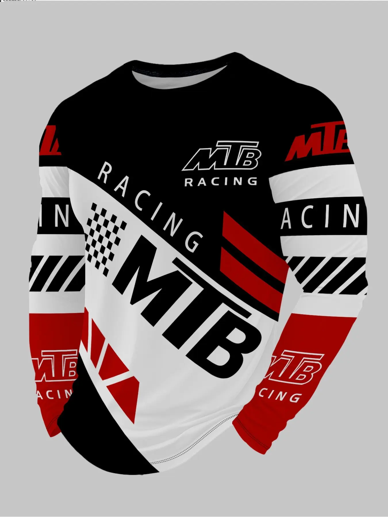 Men's MTB Printed Mountain Bike Riding Long Sleeve T-Shirt, Geometric Print Top, Casual Loose-Fit All-Season Wear, Cycling Sports Wear, Sports Tops