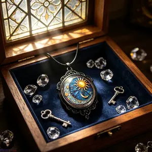 Women's Celestial Sun & Moon Enamel Cameo Necklace - Vintage Gothic Accessory, Boho Gothic Celestial Goth Alternative Chain Jewelry Necklaces for Outdoor Events, Boho Necklaces
