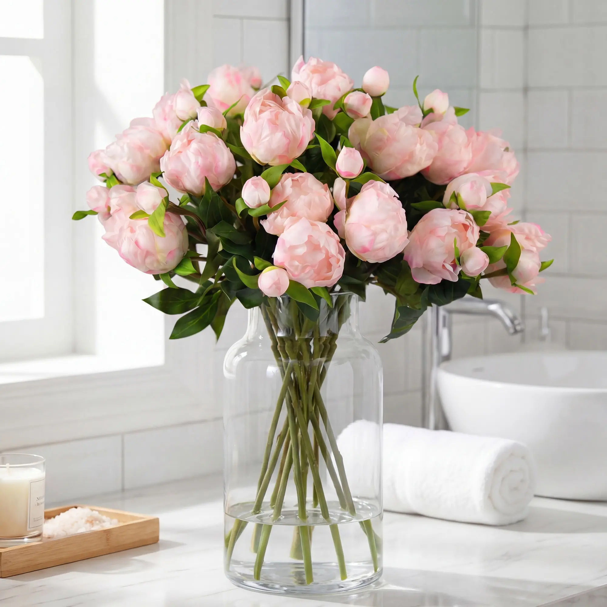 10pcs 17.72inch Peony Stem Artificial Faux Flowers, Realistic Fake Plants for Spring Summer Decor, Room Office Bedroom Wedding Table Centerpiece DIY Decoration
