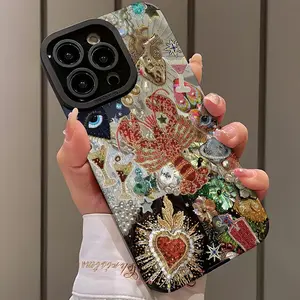 Rhinestone Decor Phone Case, Fashionable Aesthetic Phone Protective Cover, Phone Accessory Compatible with iPhone 16 15 14 13 12 11 Plus Pro Max, Casing, Protection