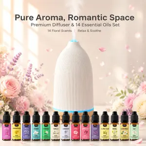 MISIJI Aromatherapy Diffuser & 14 Floral  Essential  Set, 100ml Essential  Diffuser with Remote Control Mother's Gift Cool Mist Scent Humidifier Vaporizer Auto-Off Timer for Home 