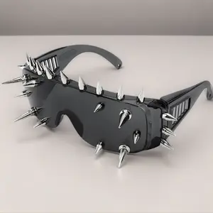 Futuristic Spiked Cyberpunk Glasses | One-Piece Novelty Lens Black Frame – Perfect for Street Style, Party & Summer Beach