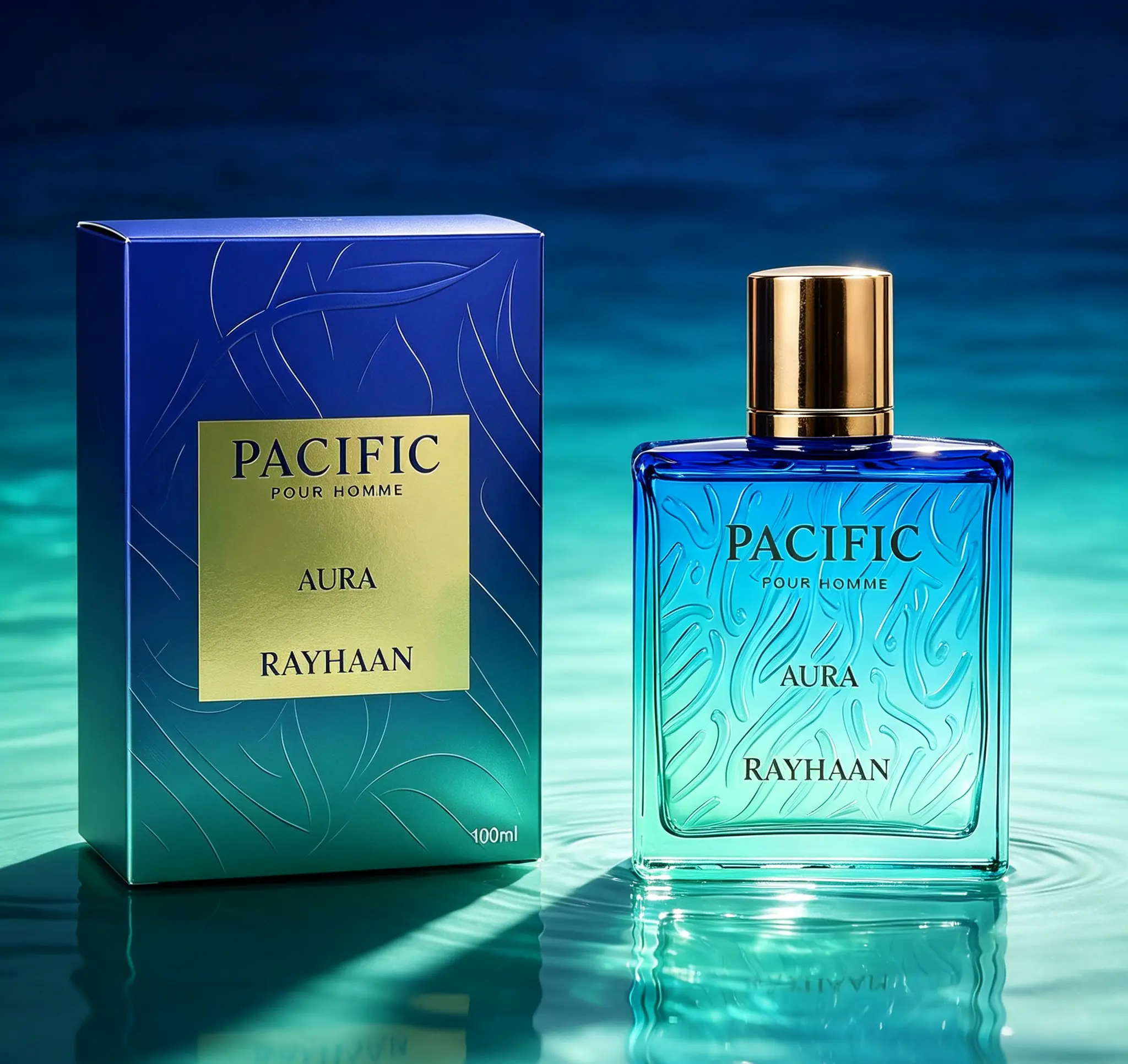 Rayhaan Pacific Aura Eau de Parfum Spray for Men 100ml (3.4 FL OZ), Refreshing Fragrance with Citrus, Mint, Aromatic Herbs & Warm Amber Notes