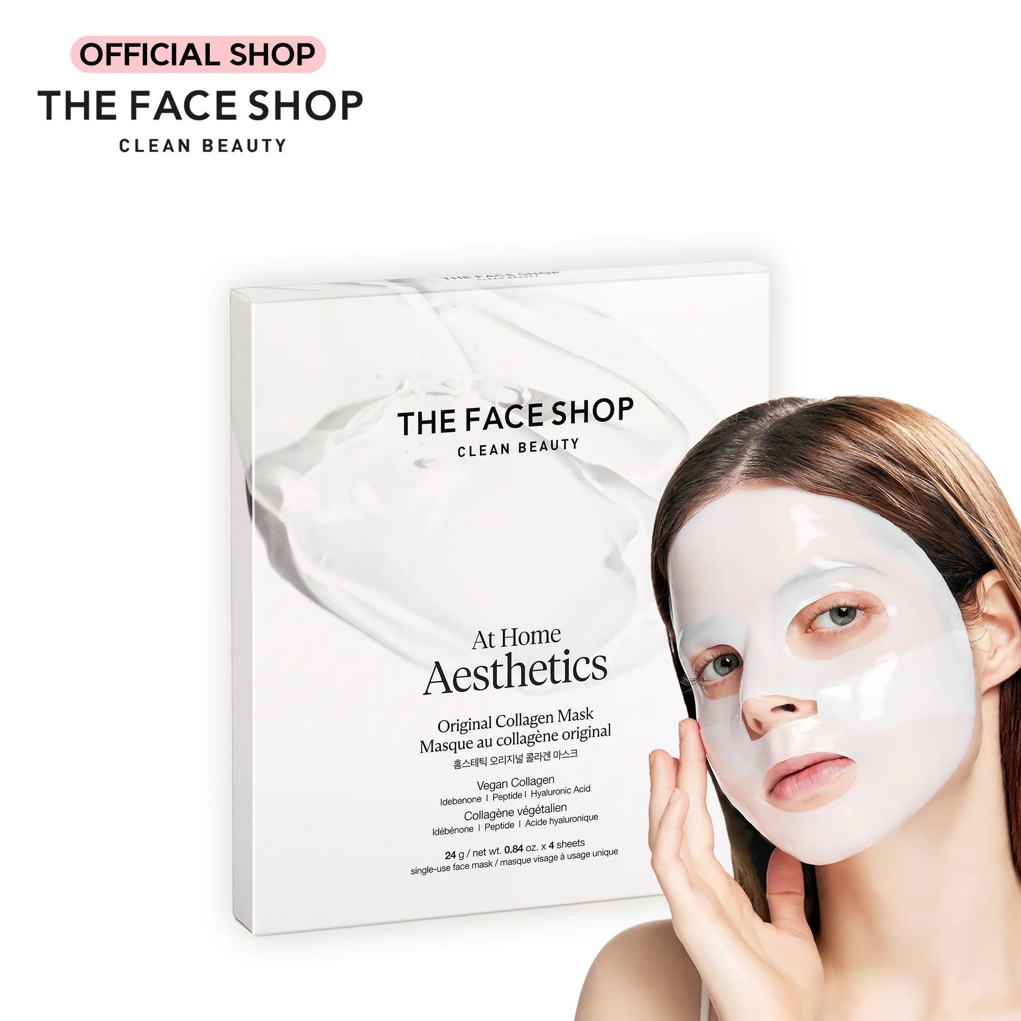THE FACE SHOP Original Vegan Collagen Face Mask, Glass Skin, Peptide Hydrogel Mask for Firming & Skin Elasticity, Moisturizing, Korean Skincare