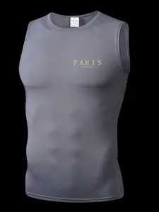 Men's Short Sleeve Sporty Tee, Quick-Dry Breathable Fabric, Paris Print, Ideal for Gym, Running, Boxing, Outdoor Activities