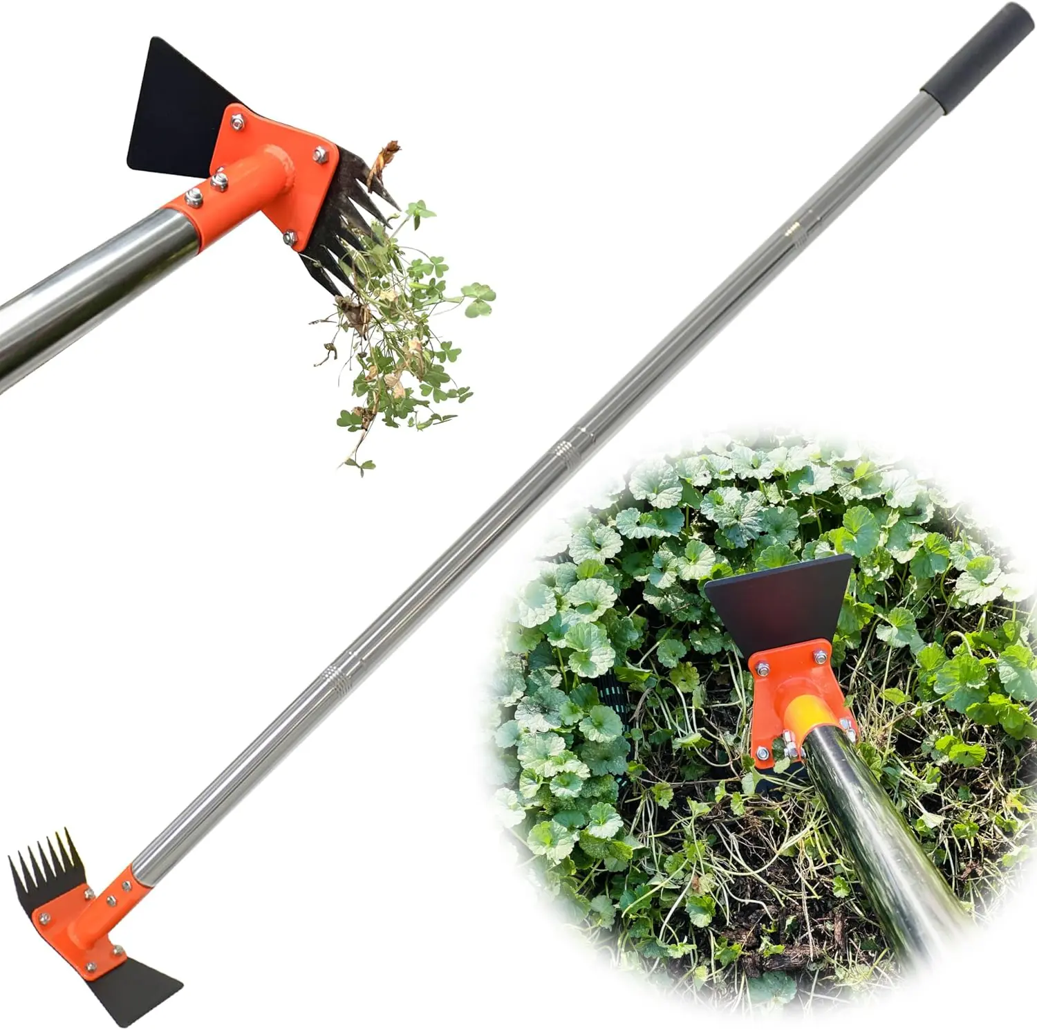 2-in-1 Garden Hoe & Weed Puller Rake, Heavy-Duty Spring Steel Sand Grain Coating Head Weeder, No-Bend Remover for Lawn, Garden Tools, deals for you
