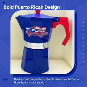 Cafe RicoRico Puerto Rican Greka Coffee Maker Moka Pot for Strong Coffee Boricua Espresso Stove Top Gift with Flag Design Lightweight Aluminium Aluminum