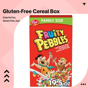 Fruity PEBBLES Gluten-Free Rice Breakfast Cereal for Kids, 19.5 oz Family Size Food Box