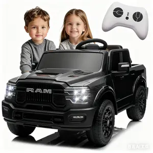 RAM 2500 24V 160W Officially Licensed Kids Ride On Truck W Remote Control W2WD&4-Wheel Suspension Storage Space High Door Design Built-in Music Bluetooth USB MP3 Port for 3-5