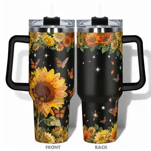 1pc Stainless Steel Cup 40oz/30oz/22oz/20oz/14oz Drinkware Tumbler Vacuum Insulated Tumbler Water Bottle,Funny Design With Sunflower and Butterfly Double-layer insulation Leakproof Large Capacity, Needed for Gym, Hiking, Travel Ideal Birthday Christmas G