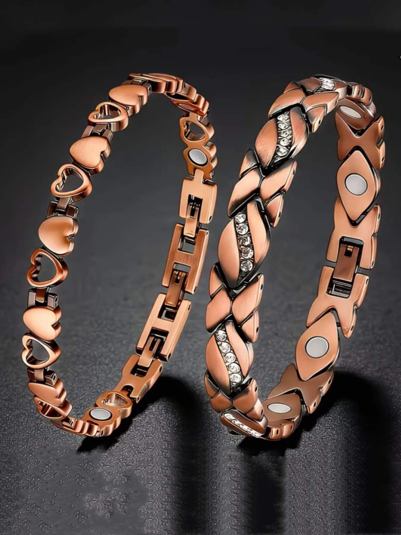 2pcs Women's Magnetic Bracelets, Bracelet Sets, 99.9% Pure Copper, Exquisite Gift, Health & Wellness Jewelry, Stylish Accessory, Heart Shaped Bracelet