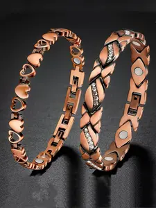 2pcs Women's Copper Magnetic Bracelets, 99.9% Pure Copper Magnets, Exquisite Gift, Health & Wellness Jewelry, Stylish Accessory, Heart Shaped Bracelet