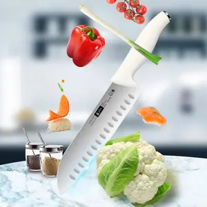 Elegant White Chef's Knife - A Precision Forged, Stainless Steel Blade for Professional Culinary Performance.  Ideal for Fruit, Meat, and Veggie Prep, and a Must for BBQ and Commercial Kitchens