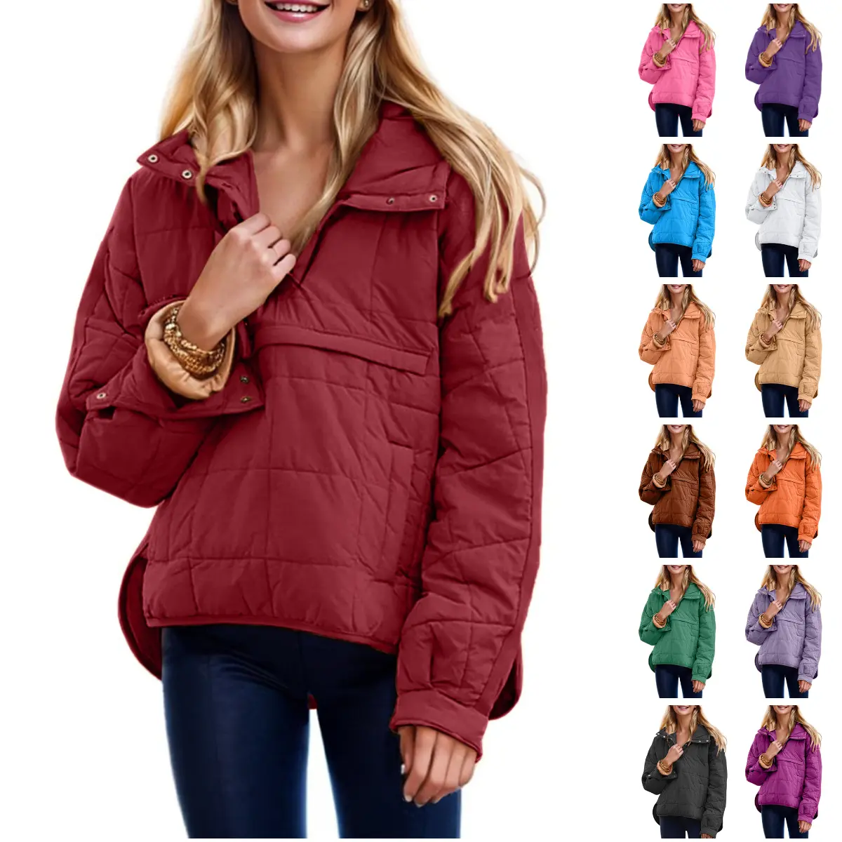 Molitree Women's Oversized Hooded Puffer Jacket Quilted Lightweight Winter Warm Pullover Padded Hoodies Coat