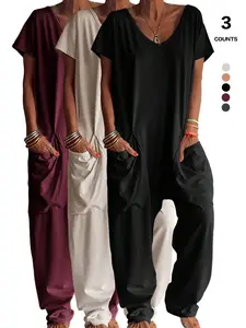 Women's 1 Piece/3 Pieces Workwear Breathable Jumpsuit Minimalist Casual Comfortable Home Wear, Fitted Plain Style, All Seasons, Outer Wearing Available