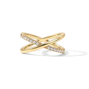 PAVOI 14K Gold Plated X Ring - Simulated Pavé Diamond CZ Criss Cross Ring for Women