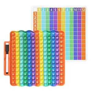 Multiplication Flashcards with Pen Slot, Pop Fidget Multiplication Table, Skill Building, Math Learning Tools, Math Teaching Aid, Math Educational Toy for Kids Ages 3-6, Unisex Silicone Number Cards